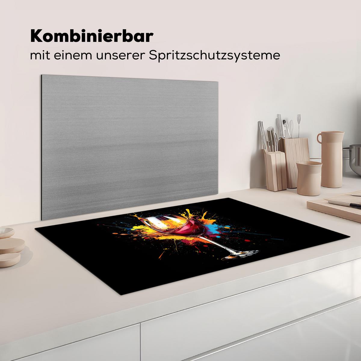 HERDABDECKPLATTE Wein - Glas - Graffiti - Getränk - Rot - Farbe Induktionsmatte 83x51 cm - Weinrot, Kunststoff (83/51.5/0.2cm) - MuchoWow