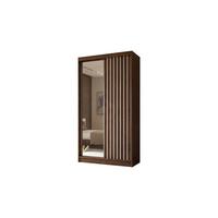 SCHWEBETÜRENSCHRANK LAMELLO 120/216/61 cm Modern Kleiderschrank 2-türig mit Spiegel Nussbaumfarben - Nussbaumfarben, Holzwerkstoff (120/216/61cm) - MASSENO
