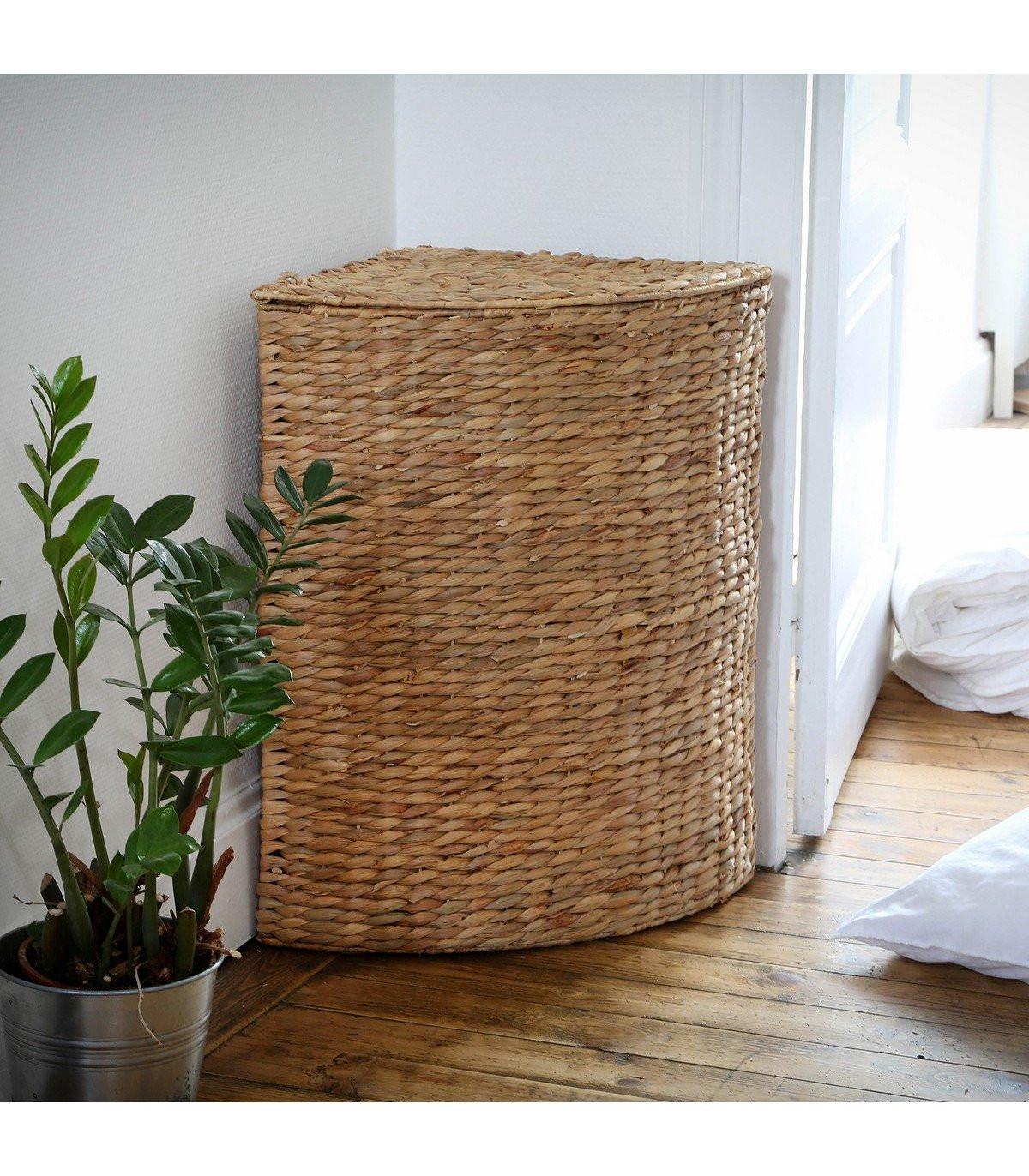 ECK-WÄSCHEKORB aus Wasserhyazinthe - H66 cm - Eschefarben, Naturmaterialien (40/65/52cm) - Calicosy