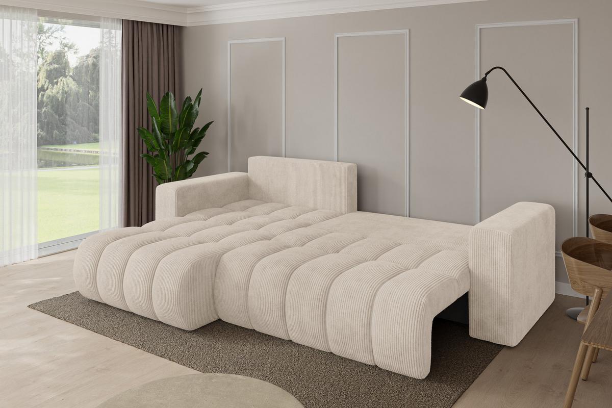ECKSOFA mit Schlaffunktion Ottomane Links MILA-L-v1 277x195x86 Beige Cord - Beige/Schwarz, Holzwerkstoff/Kunststoff (277/194cm) - ALTDECOR
