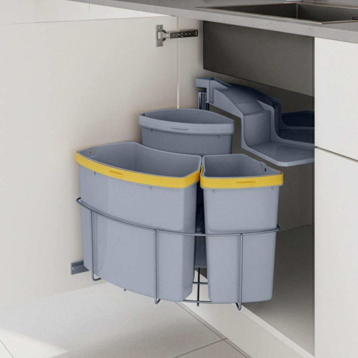 EINBAU-MÜLLEIMER Kollby - Grau, Kunststoff (45.5/50.5/45.5cm) - [en.casa]