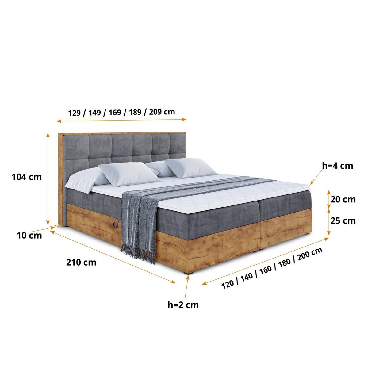 BOXBETT mit Matratze H3 und Lattenrost - LOLLI7 - 140x200 - Grau - Grau, Holzwerkstoff/Kunststoff (140/200cm) - ALTDECOR