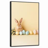 LEINWAND Bilder mit Rahmen - Eier - Kaninchen - Pastellfarbtöne - 60x90 - Hellgelb, Textil (60/90cm) - MuchoWow