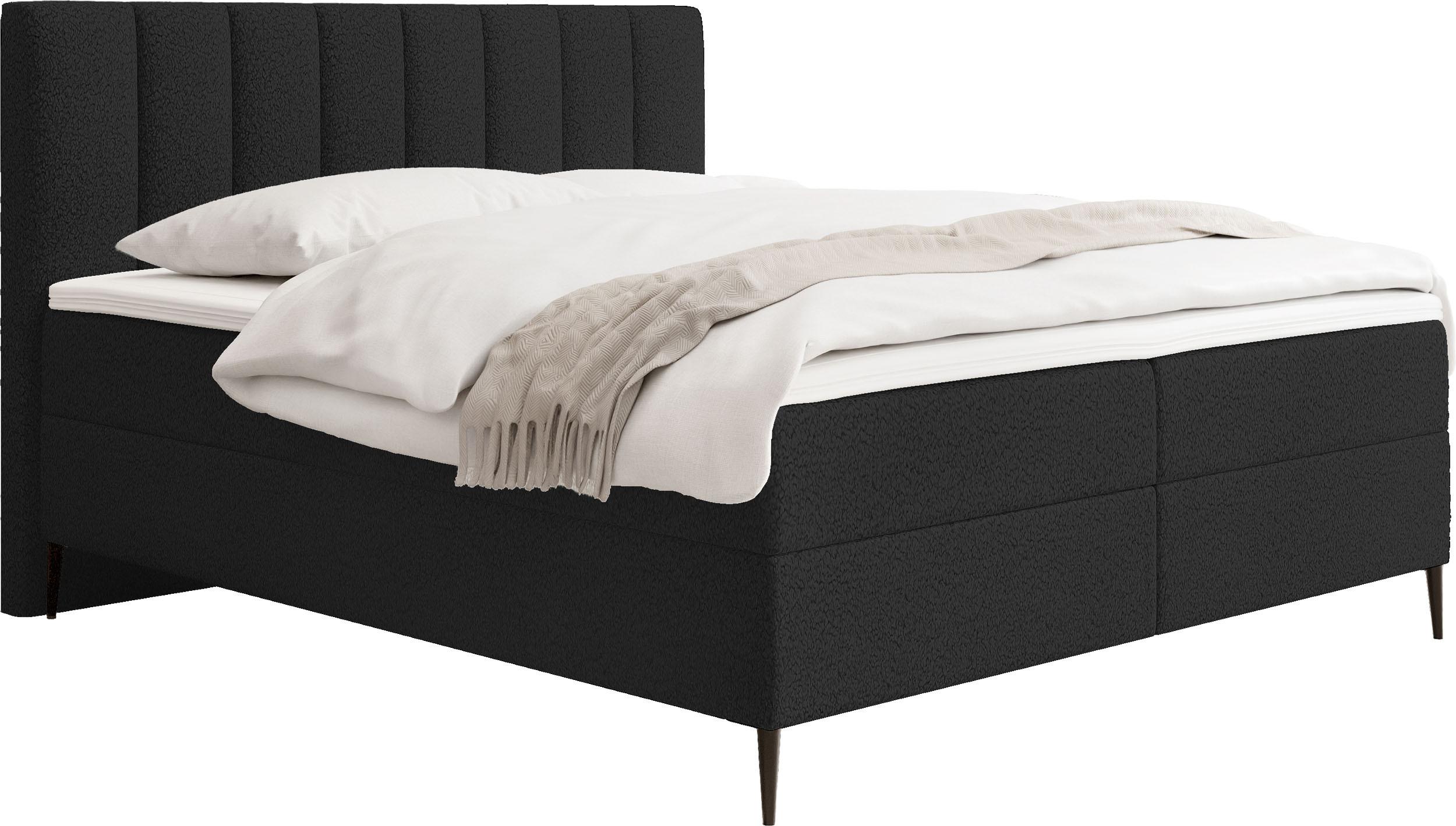 BOXBETT Allen mit Bettkasten, Boucle Schwarz 200x200 cm – inkl. H4 Taschenfederkern Matratze & Foam Topper - Schwarz, Holz/Holzwerkstoff (200/200cm) - WFL GROUP