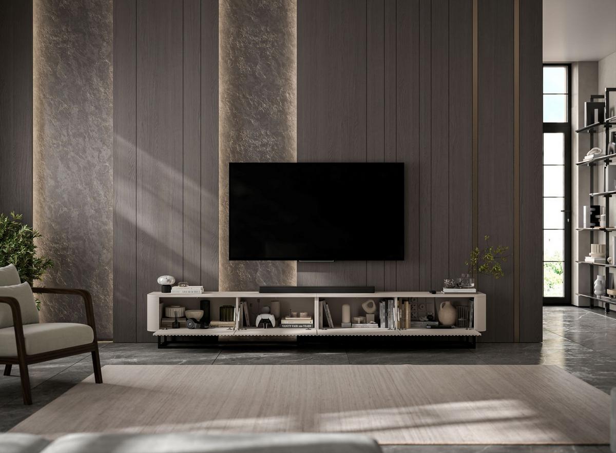 TV-LOWBOARD 2er-Set Aurora Kaschmir matt 280 cm mit Metallrahmen - Kaschmir/Schwarz, Holzwerkstoff/Metall (280/44/35cm) - Meble Lindner