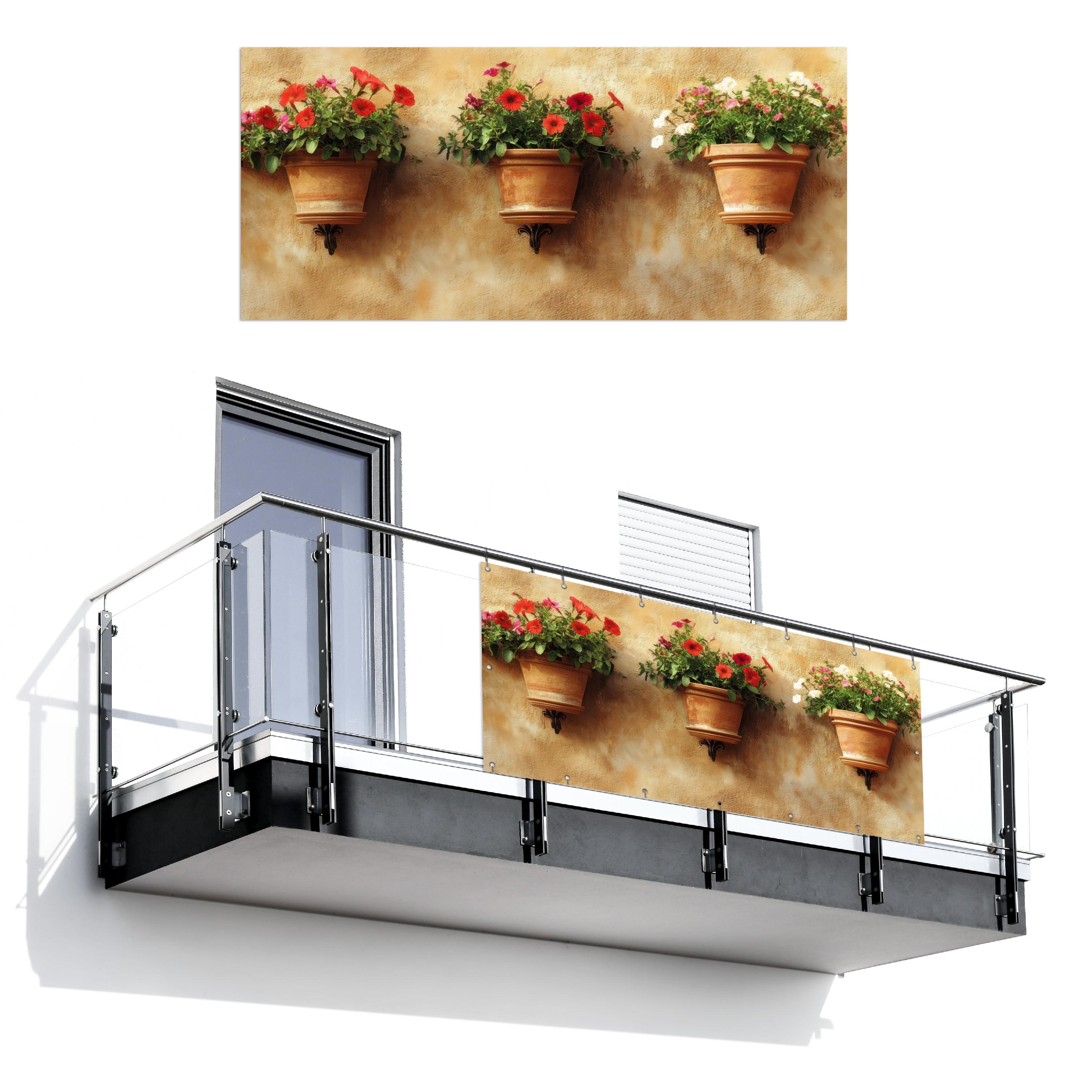 BALKON-SICHTSCHUTZ Blumentöpfe - Wand - Vintage Witterungsbeständig 200x90 cm - Terracotta, Kunststoff (200/90cm) - MuchoWow