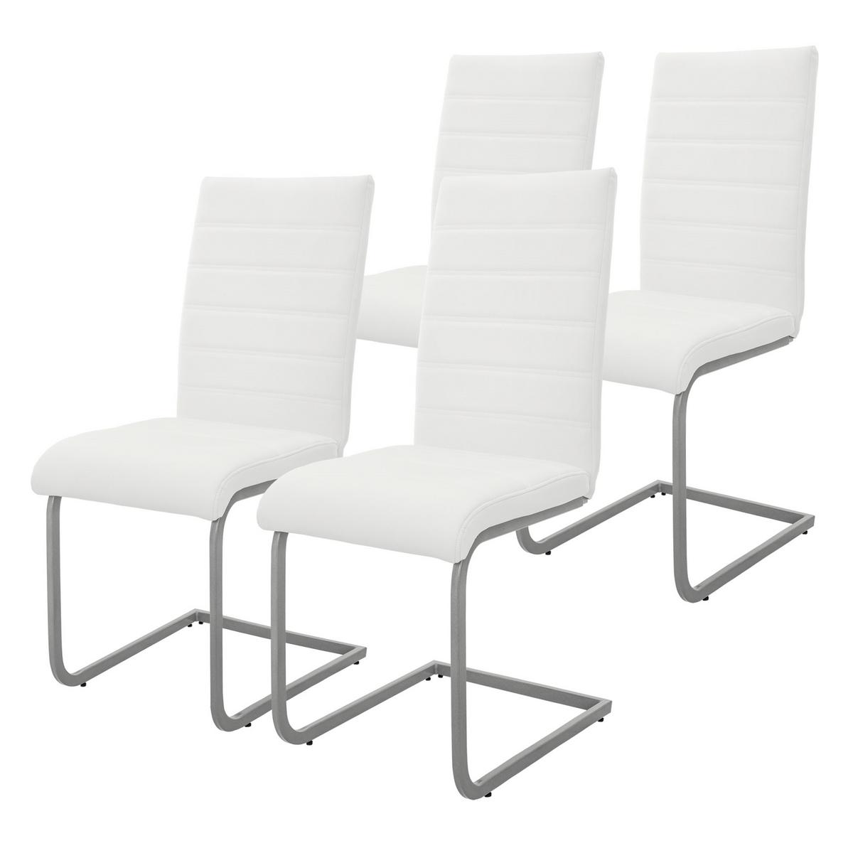 SCHWINGSTUHL 4er Set Weiß Kunstleder - Silberfarben/Weiß, Metall (40/102/57cm) - ML-DESIGN