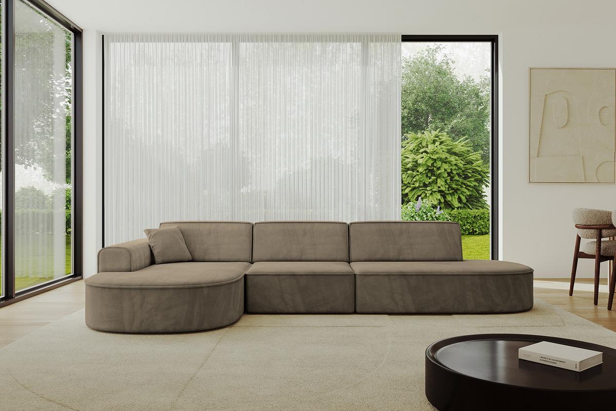 ECKSOFA Ottomane Links MARI-L2 - 328x171x79 cm Dunkelbraun Velours - Dunkelbraun/Schwarz, Holzwerkstoff/Kunststoff (328/171cm) - ALTDECOR
