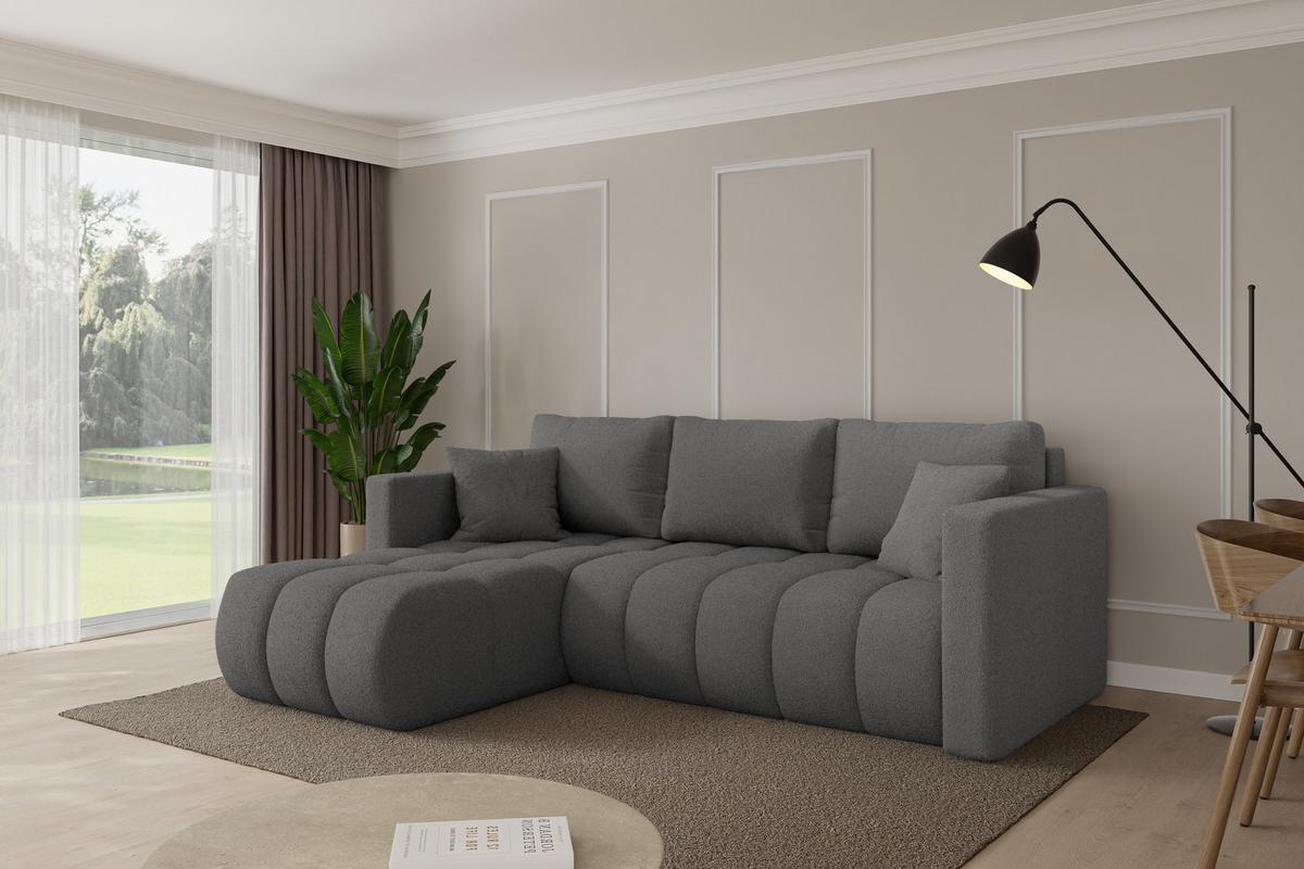 ECKSOFA mit Schlaffunktion Ottomane Links GARD-L 226x146x85 Grau Bouclé - Schieferfarben/Schwarz, Holzwerkstoff/Kunststoff (226/146cm) - ALTDECOR