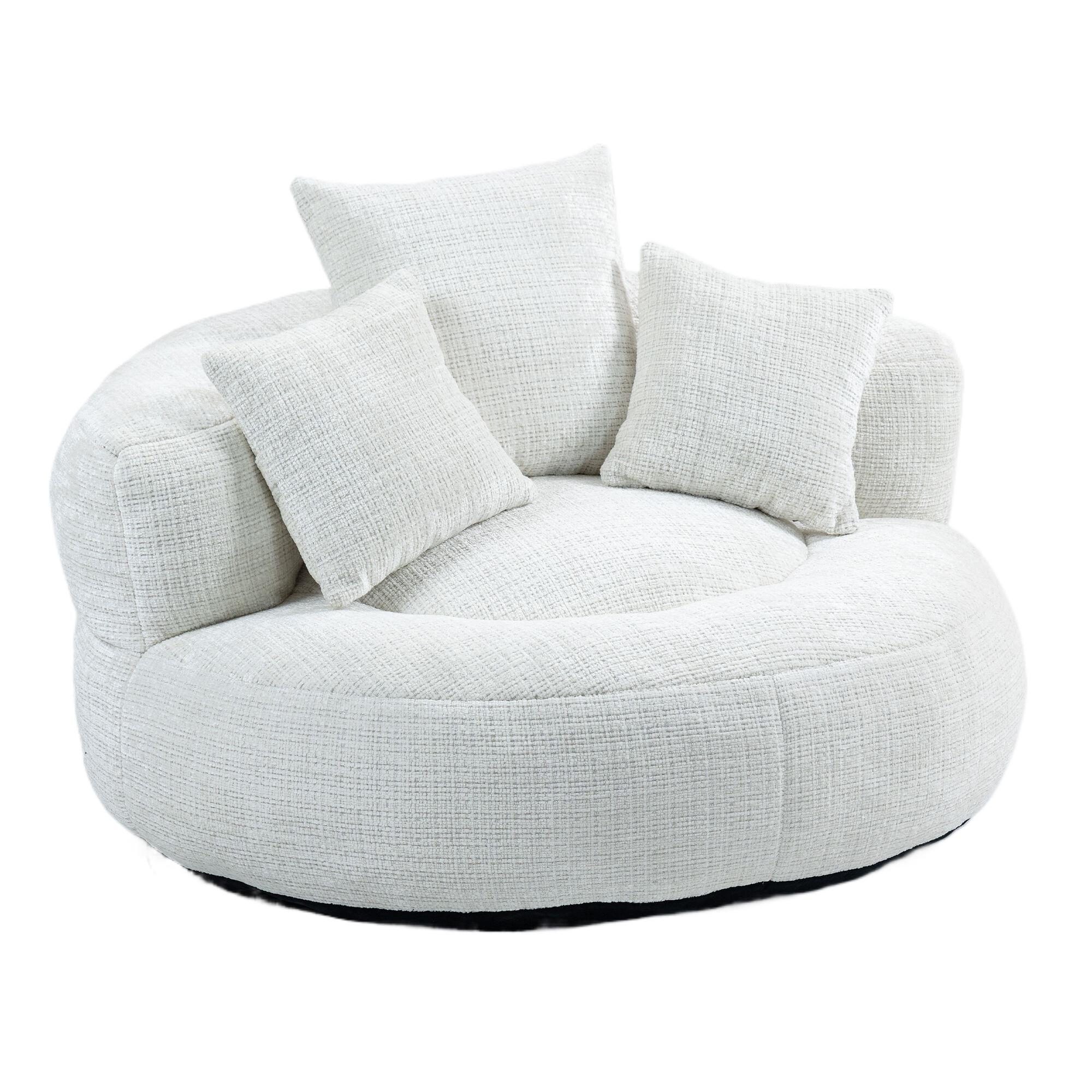 LAZY SOFA– Hoher Rücken & 3 Kissen (Beige Chenille) - Beige, Textil (108/52/108cm) - Urban Meuble