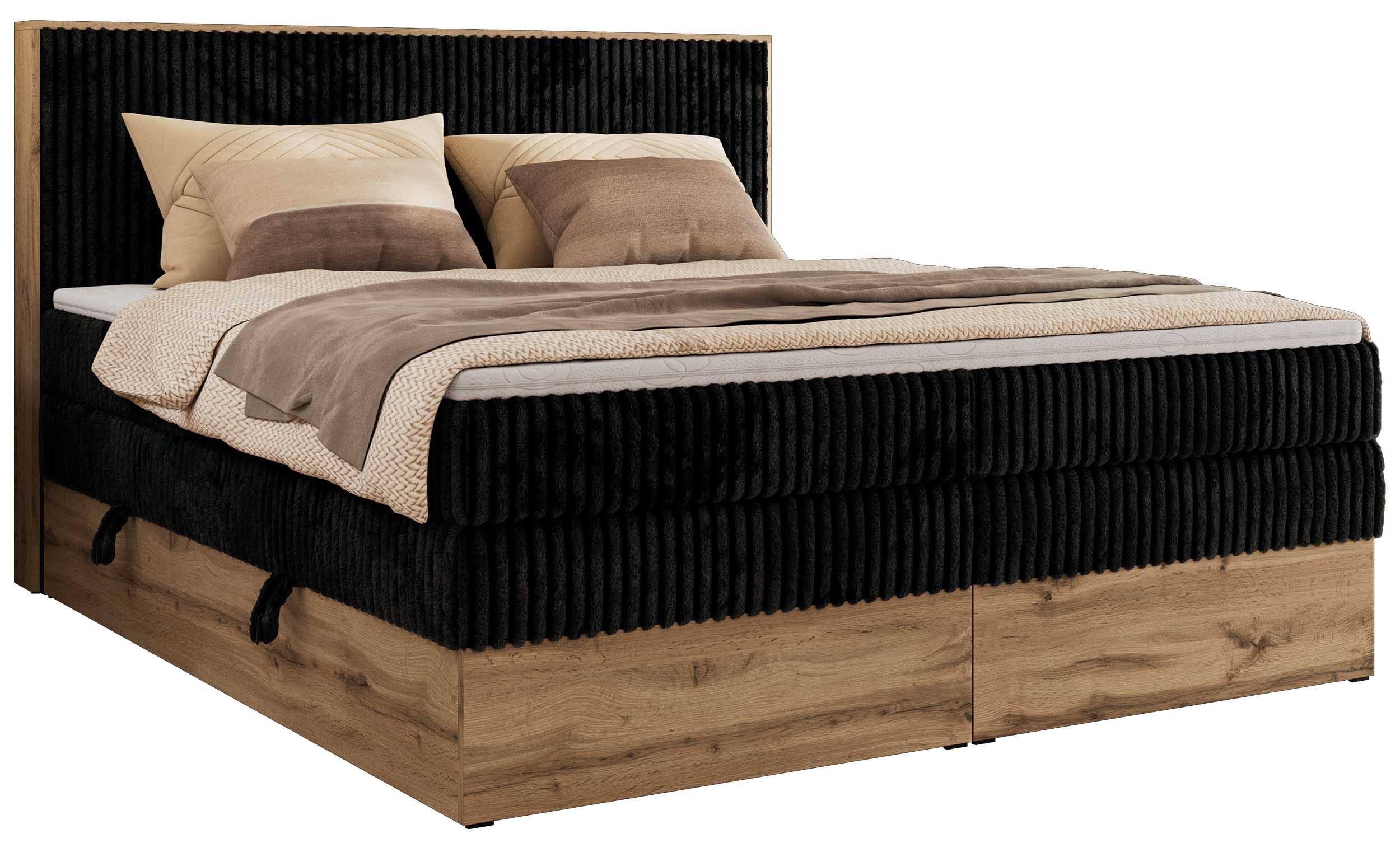 BOXBETT WOOD CLASSIC KING 160/200 - Schwarz Cord - H4 - Schwarz, Textil (160/200cm) - MKS