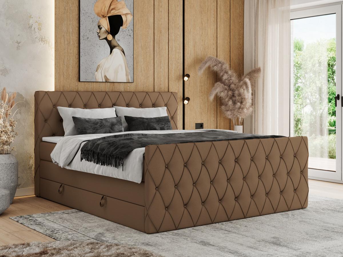 BOXSPRINGBETT MIREN KING DUO 200/200 Braun Kunstleder - H3 - Braun, Holz/Textil (200/200cm) - MKS