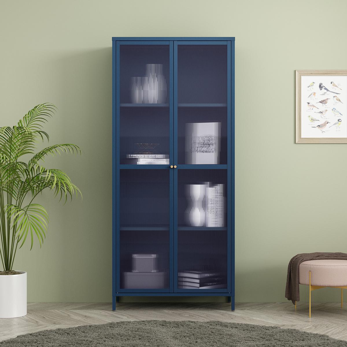VITRINENSCHRANK Säkylä - Blau, Glas/Metall (80/180/35cm) - [en.casa]