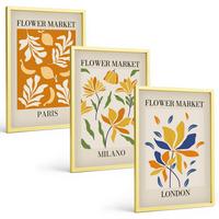 BILDER SET 3er Set - 40x60 cm Goldrahmen - Blumenposter Paris Mailand London - Goldfarben, Kunststoff (40/60cm) - TULUP