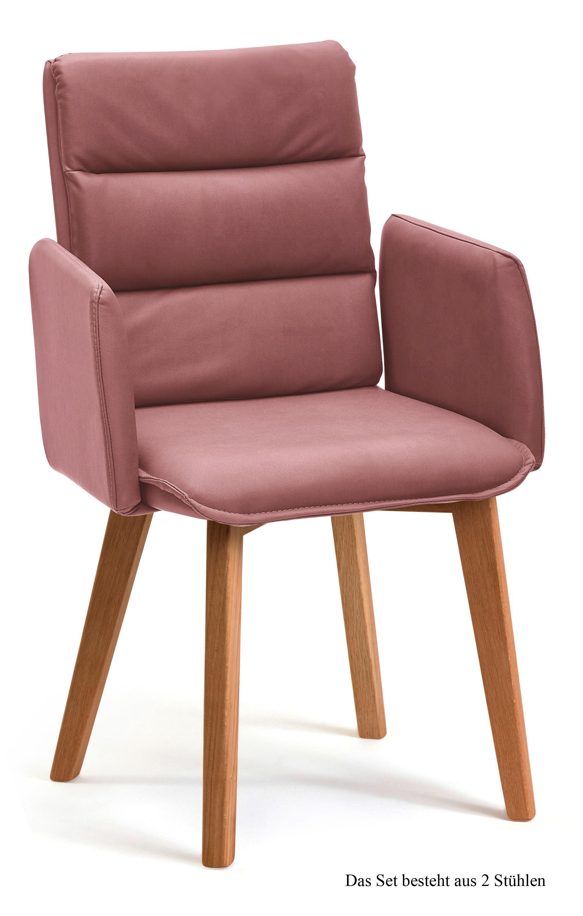 ARMLEHNSTUHL (2er-Set) Daritsa 52x92x60 Eiche geölt/Rosewood - Eichefarben/Dunkelrosa, Kunststoff (60/92/52cm) - 58aufmkessel