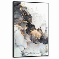LEINWAND Bilder mit Rahmen - Marmor - Schwarz - Weiß - Gold - Luxus - Abstrakt - 100x150 - Goldfarben, Textil (100/150cm) - MuchoWow