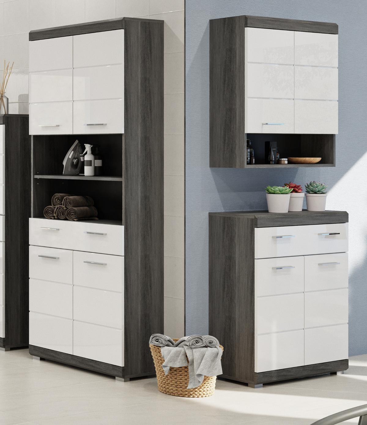 HÄNGESCHRANK weiß Hochglanz, grau 74 cm, Badschrank 2-türig - Chromfarben/Weiß Hochglanz, Holzwerkstoff/Kunststoff (74/79/24cm) - Inn.Furn