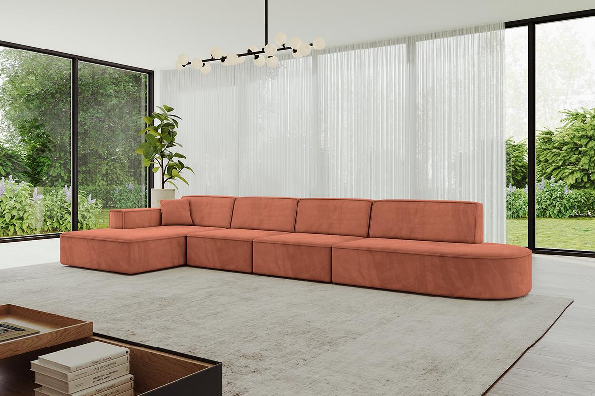 ECKSOFA Ottomane Links IREA-L3-v4 - 412x165x77 cm Apricot - Koralle, Holzwerkstoff/Textil (412/165cm) - ALTDECOR