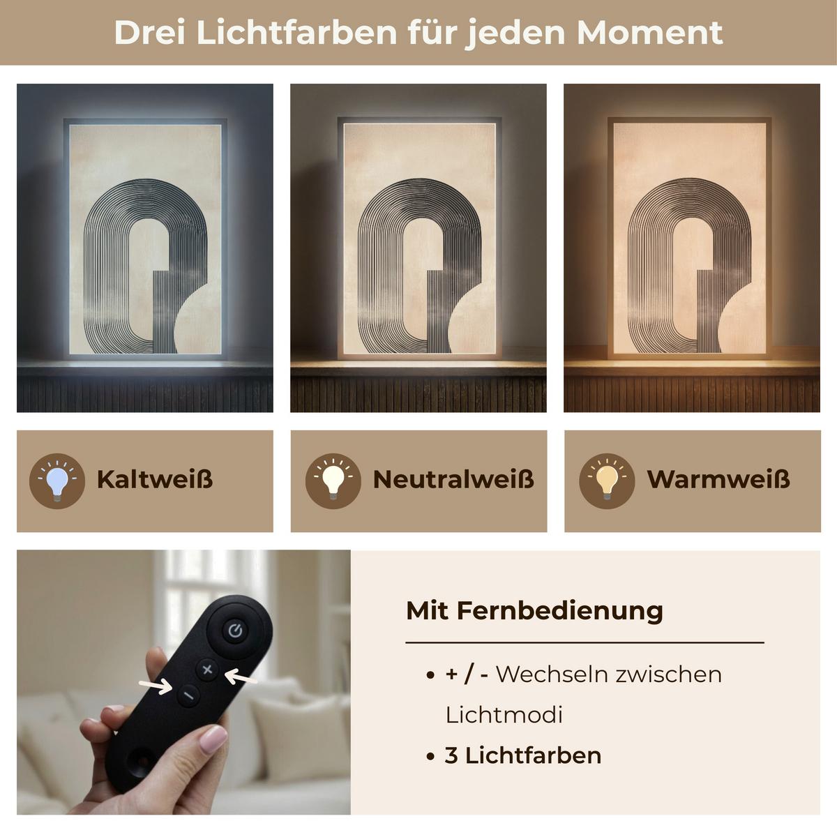 WANDLEUCHTE MIT AKKU Schleife - Streifen - Minimalistisch - Schwarz 40x60 cm - Beige, Holzwerkstoff (40/60/8cm) - OnlyWow
