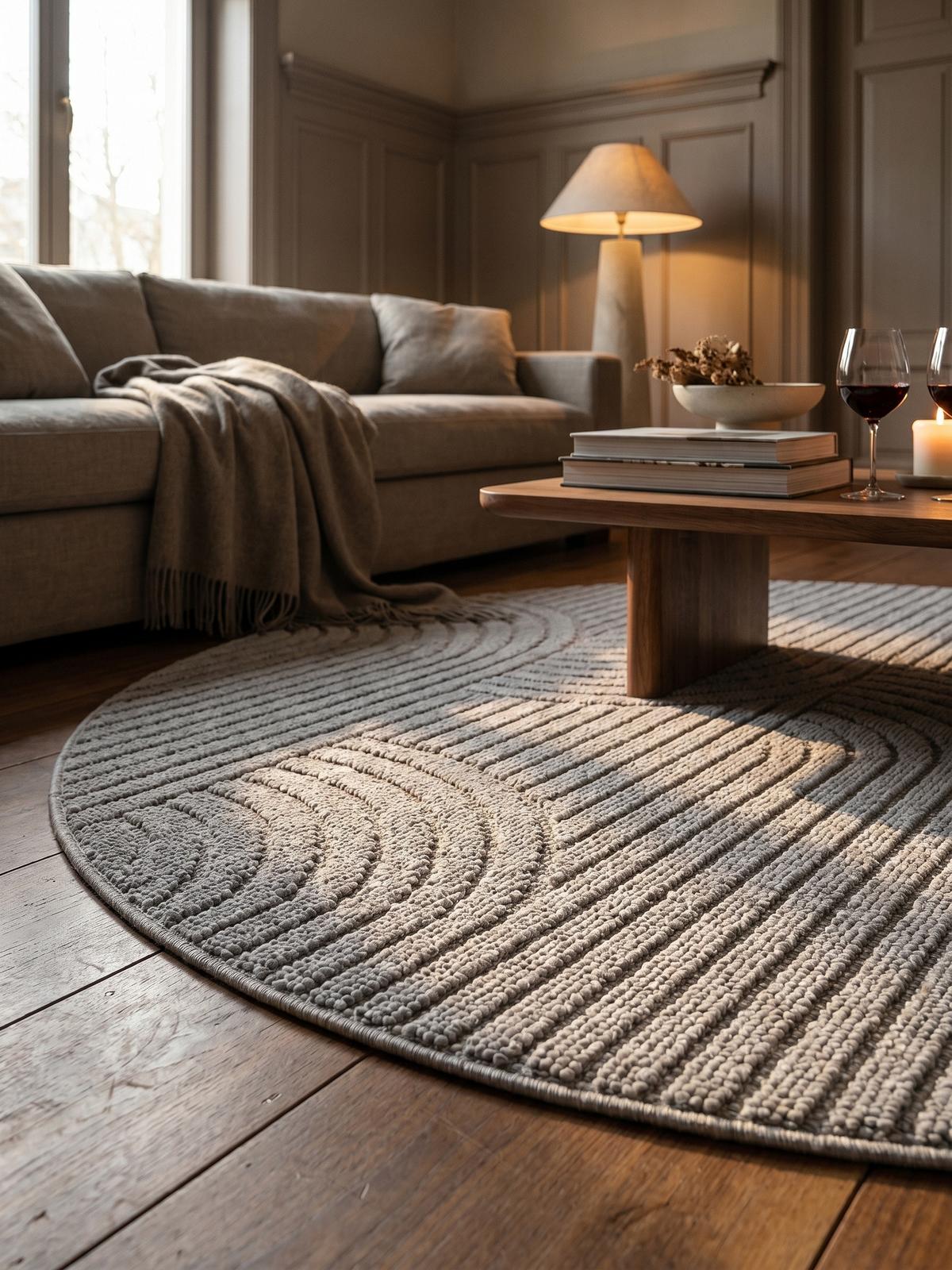 TEPPICH Flachgewebe LANGAU in Silber, mit geometrischen Bögen, Ø 200 cm - Silberfarben, Textil (200/200cm) - KADIMA DESIGN