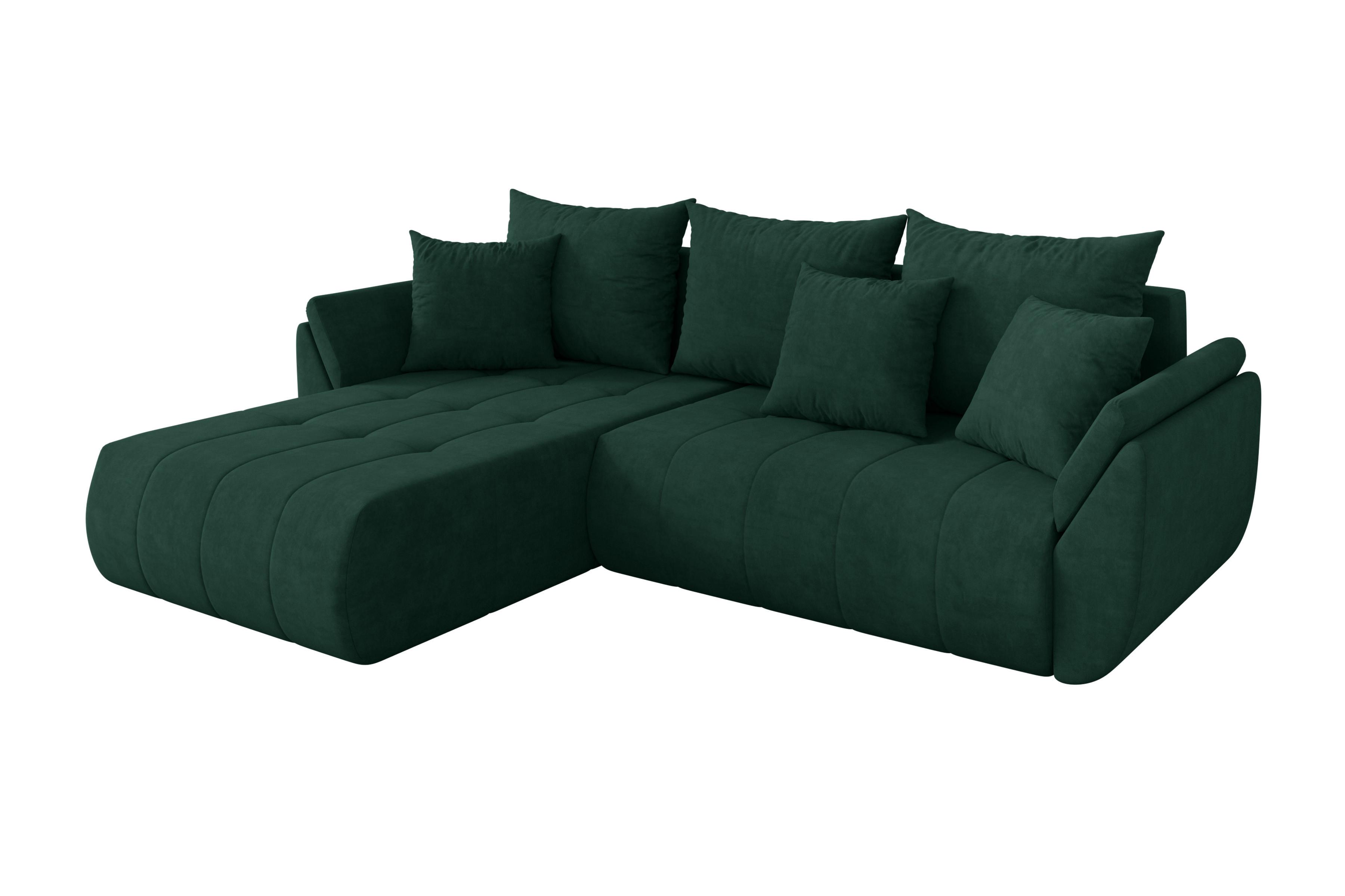 ECKSOFA mit Schlaffunktion Ottomane Links TOKO-L 277x194x86 Grün Velours - Schwarz/Grün, Holzwerkstoff/Kunststoff (277/194cm) - ALTDECOR