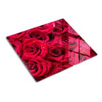 GLASPLATTE 60x52 cm Tropfen auf Rosen - Rot, Glas (60/0.4/52cm) - TULUP