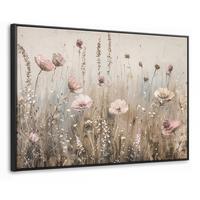 LEINWAND Bilder mit Rahmen - Blumen - Rosa - Modern - Beige - 90x60 - Beige, Textil (90/60cm) - MuchoWow