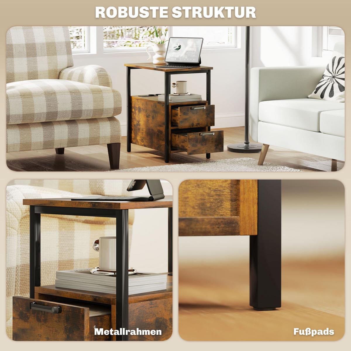 BEISTELLTISCH Couchtisch mit Aufladestation, USB-Anschlüssen und Steckdosen - Braun, Holzwerkstoff (55/35/58.5cm) - HOMCOM
