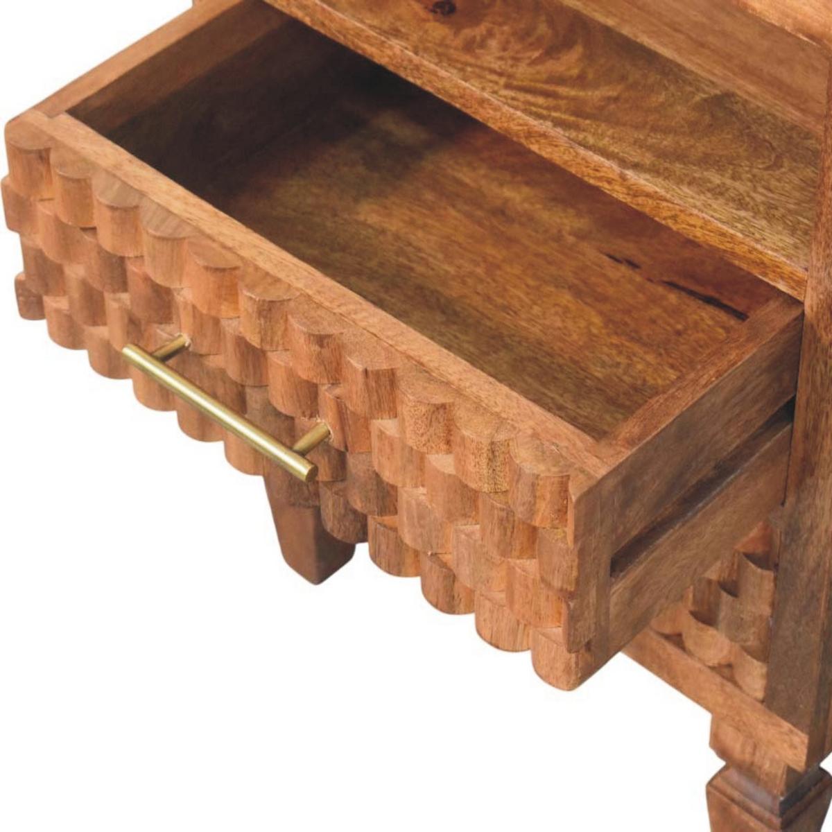 NACHTKASTEN Arno in Goldenem Teak, 2 Schubladen und Offenes Regal, Hellbraun - Messingfarben/Braun, Holz/Metall (45/60/35cm) - Artisan Furniture