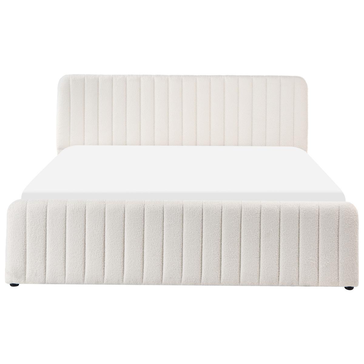BETT mit Stauraum 180/200 Bouclé Weiß Lunan - Schwarz/Weiß, Textil (180/200cm) - Beliani