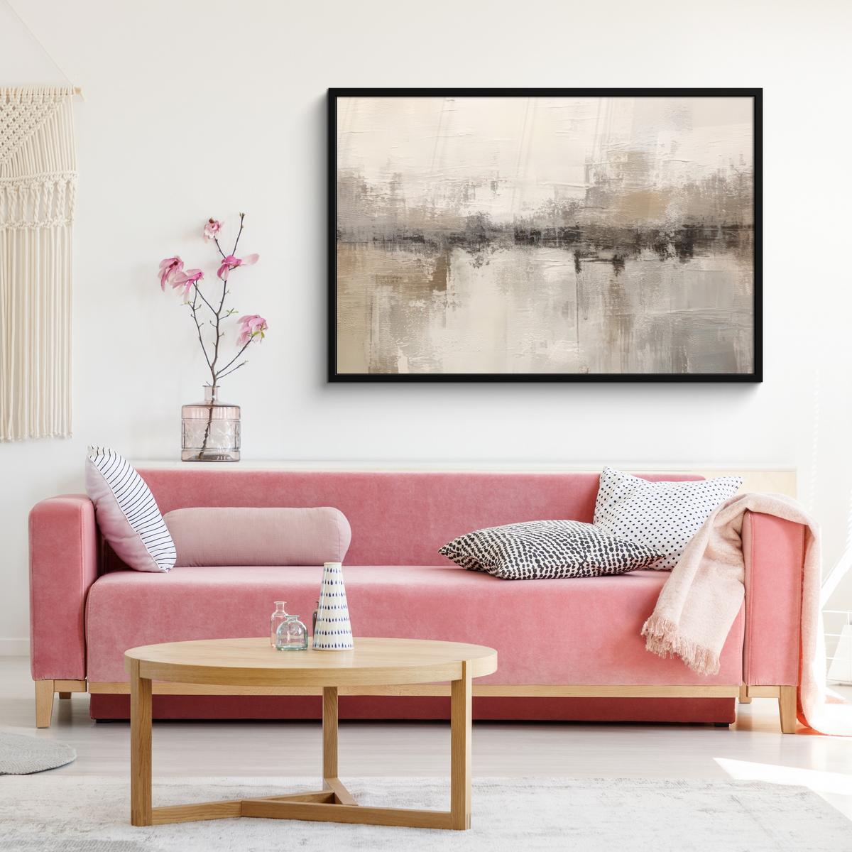 POSTER MIT RAHMENGERAHMTES BILD Moderne Kunst - Abstrakt - Beige 120x80 cm - Beige, Papier (120/80cm) - MuchoWow