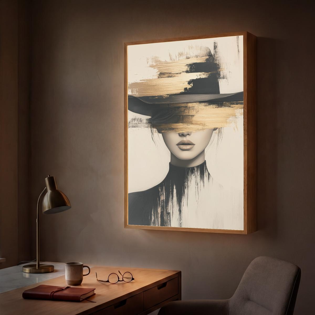 WANDLEUCHTE MIT AKKU Frau - Hut - Farbe 70x100 cm - Creme, Holzwerkstoff (70/100/8cm) - OnlyWow