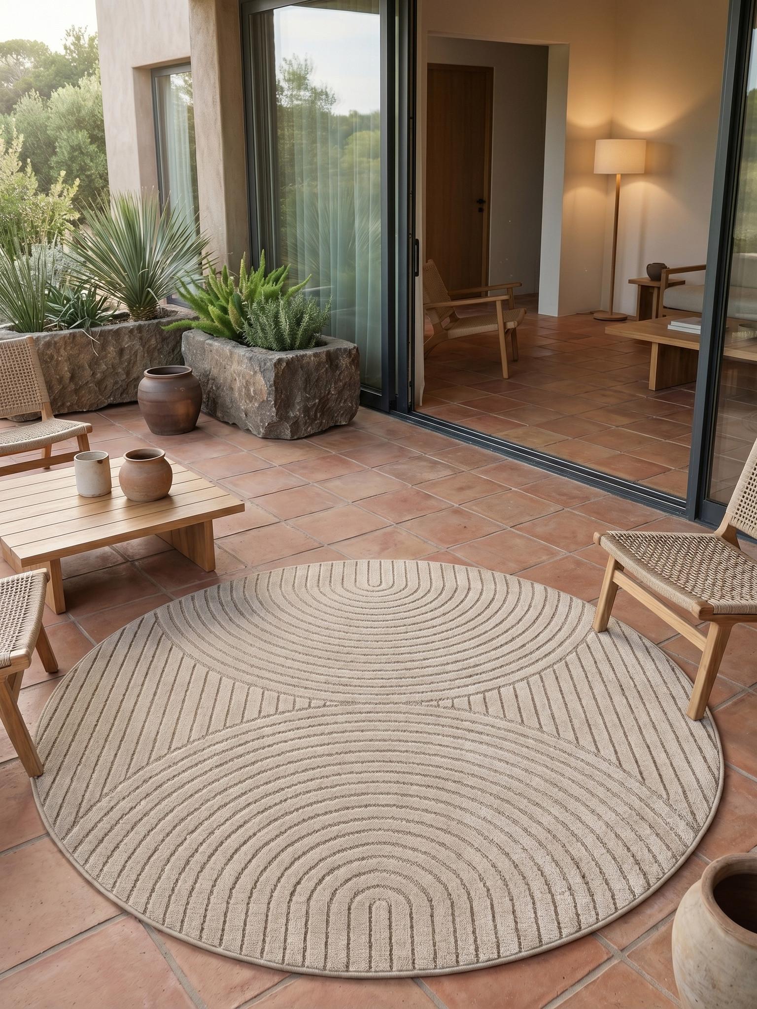TEPPICH Outdoor ENGADIN in Beige, im Skandi-Stil mit 3D-Design, Ø 120 cm - Beige, Textil (120/120cm) - KADIMA DESIGN