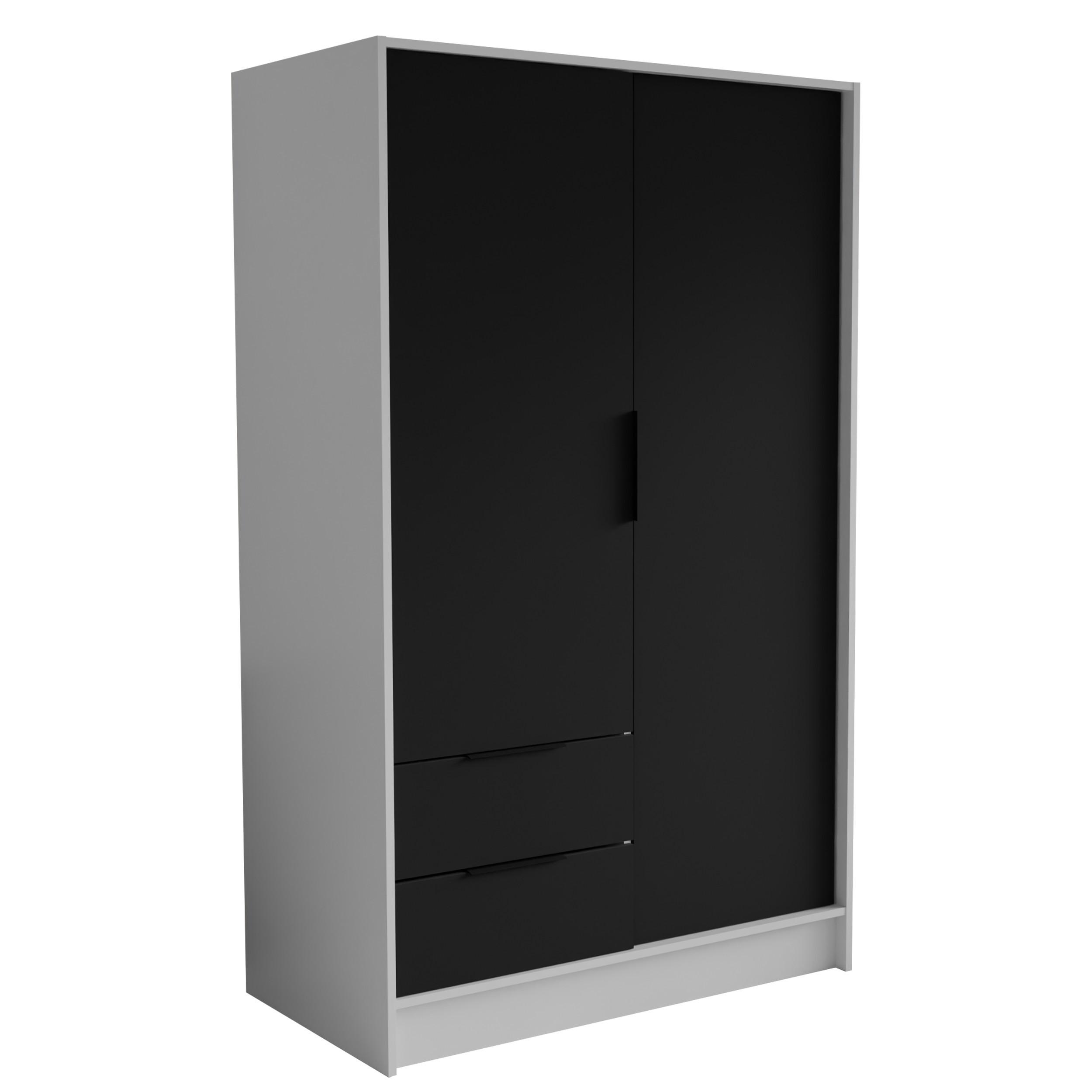 DREHTÜRENSCHRANK CAVA 102/200/51 cm Modern Kleiderschrank 2-türig Weiß - Schwarz/Weiß, Holzwerkstoff (102/200/51cm) - MASSENO