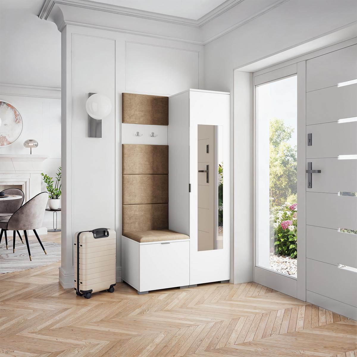 GARDEROBENSCHRANK VIRA 95/181/51 cm Modern Garderobe-Set Weiß - Weiß/Mokka, Holzwerkstoff (95/181/51cm) - MASSENO