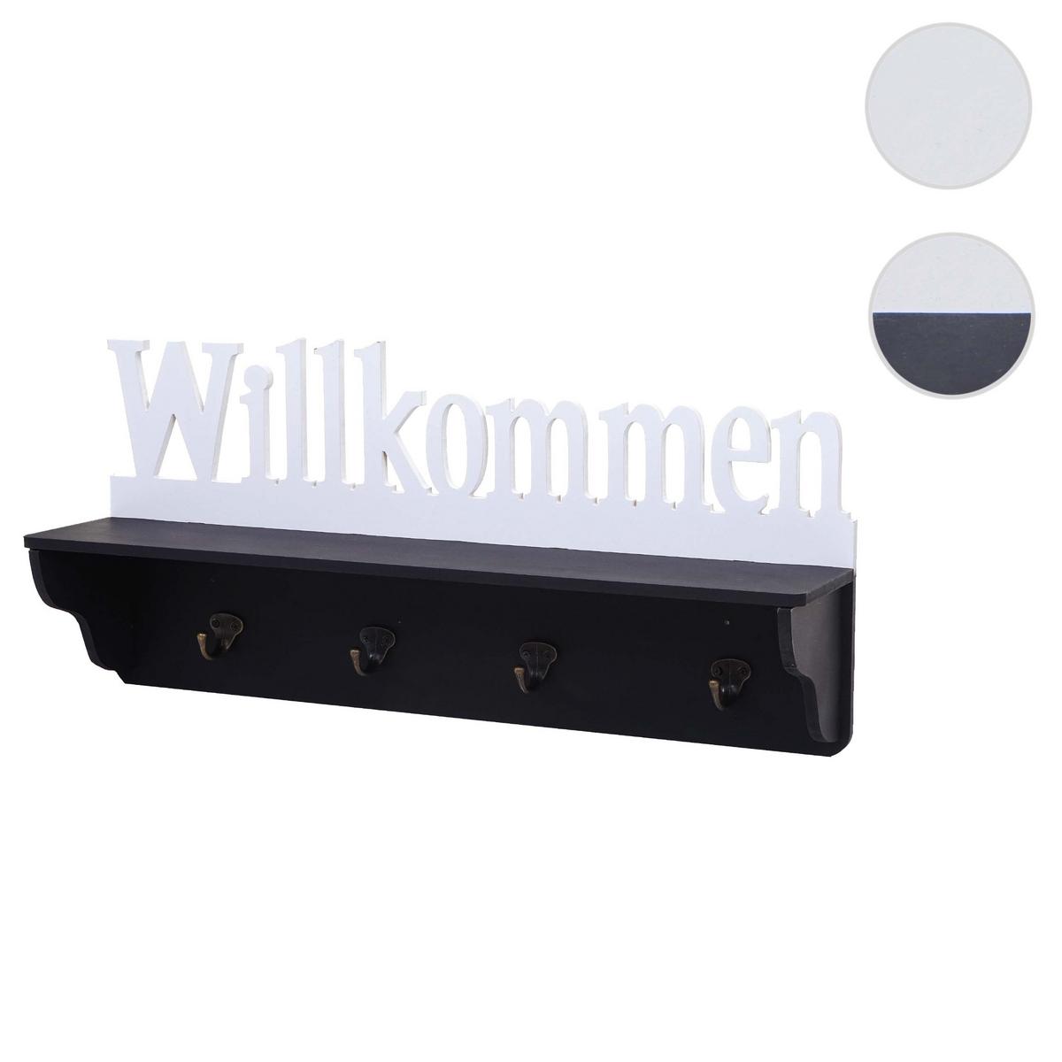 WANDGARDEROBE WILLKOMMEN 4 HAKEN Schwarz, Reinweiß - Schwarz/Weiß, Holz (60/30/13cm) - MCW