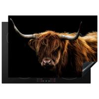 HERDABDECKPLATTE Schottischer Highlander - Hörner - Schwarz - Tiere - Natur - Wild - Kuh Herdabdeckung Induktionsfeld 75x52 cm - Cognac, Kunststoff (75/52/0.2cm) - MuchoWow