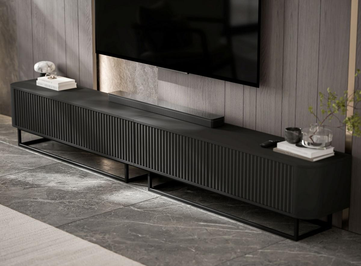 TV-LOWBOARD 2er-Set Aurora Schwarz matt 280 cm mit Metallrahmen - Schwarz, Holzwerkstoff/Metall (280/44/35cm) - Meble Lindner
