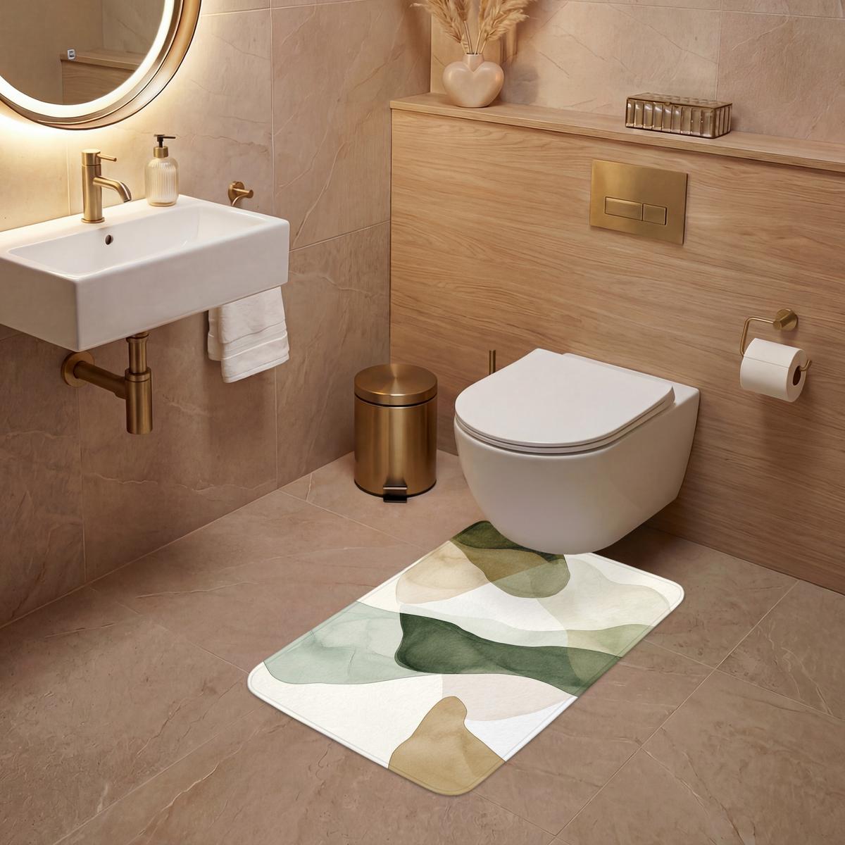 WC-VORLEGER Japandi - Abstrakt - Grün WC Teppich 50x80 cm - Grün, Textil (50/1cm) - OnlyWow