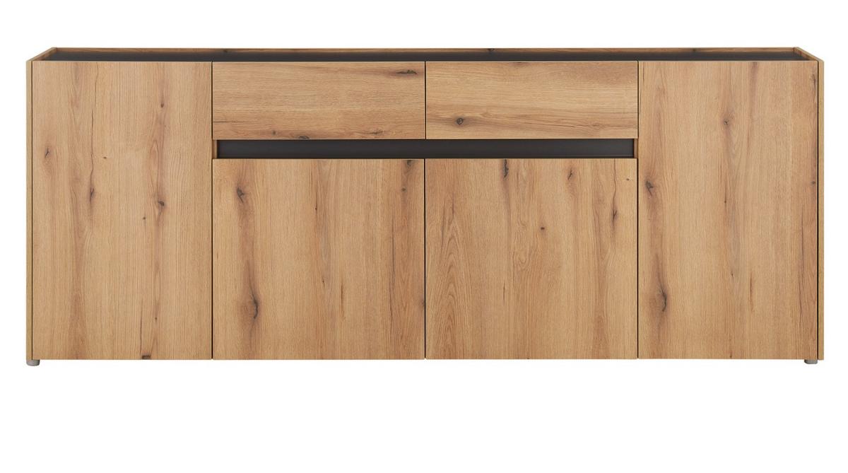 SIDEBOARD Evoke Eiche mit Grau, 4-türige Kommode 223 x 87 cm - Eichefarben/Silberfarben, Holzwerkstoff/Kunststoff (312/198/42cm) - Furn.Design