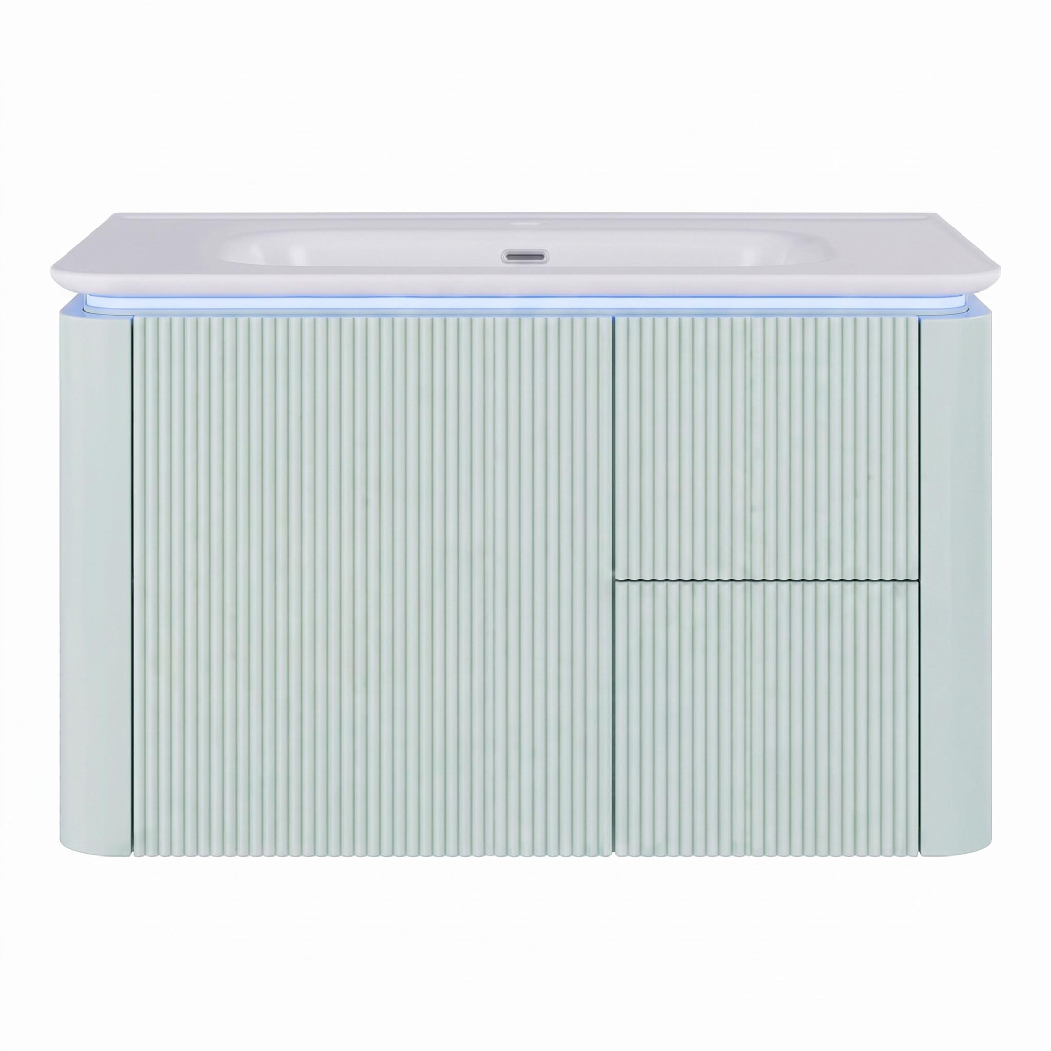 WASCHTISCHUNTERSCHRANK Grün Wandhängend mit LED-Sensor & 4 Schubladen - Grün, Holzwerkstoff (80.5/51/47.05cm) - Urban Meuble