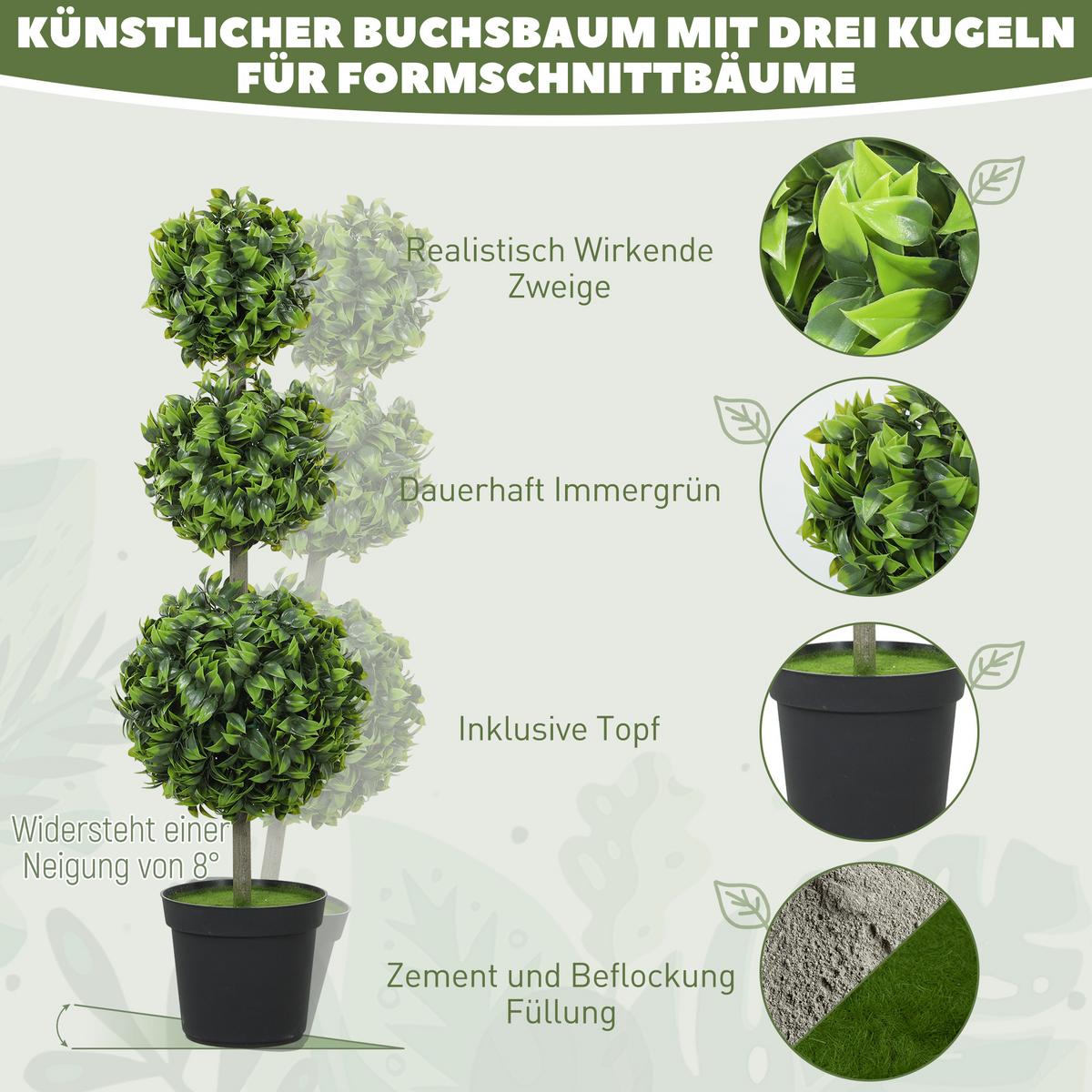 KUNSTPFLANZE BUCHSBAUM 2ER-SET Grün - Schwarz/Grün, Kunststoff (100cm) - HOMCOM