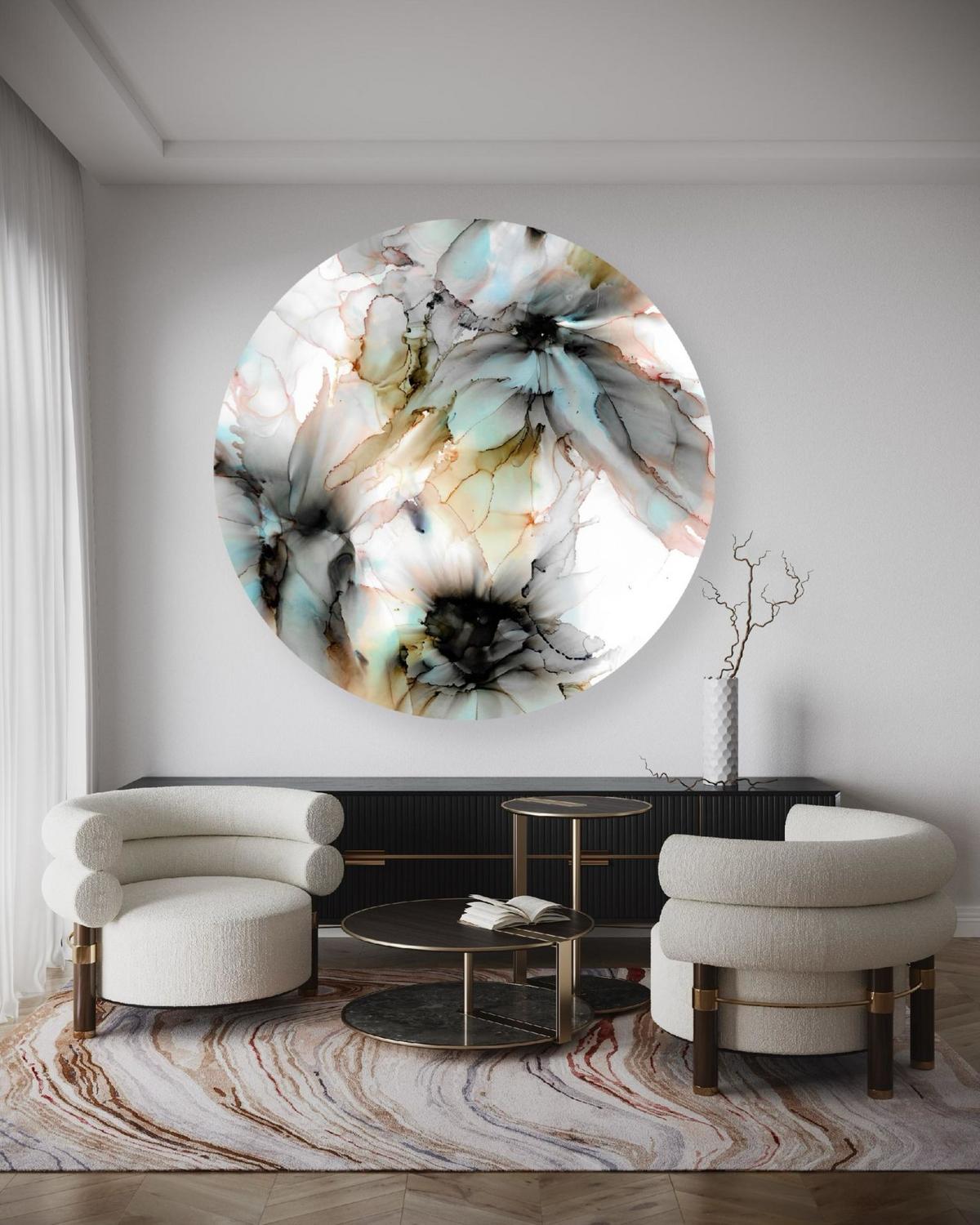 RUNDES BILD Türkis 80/80 cm - Türkis/Beige, Textil (80/80cm) - KUNSTLOFT