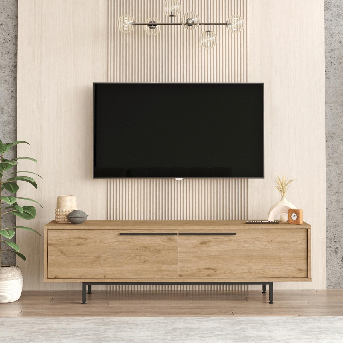 TV-ELEMENT Urejovle - Eichefarben/Schwarz, Holzwerkstoff/Metall (160/45/35.5cm) - [en.casa]
