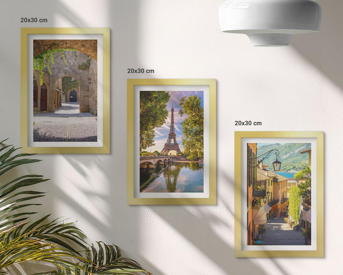 BILDER SET 3er Set - 20x30 cm Goldrahmen - Straßen der Eiffel-Architektur - Goldfarben, Kunststoff (20/30cm) - TULUP
