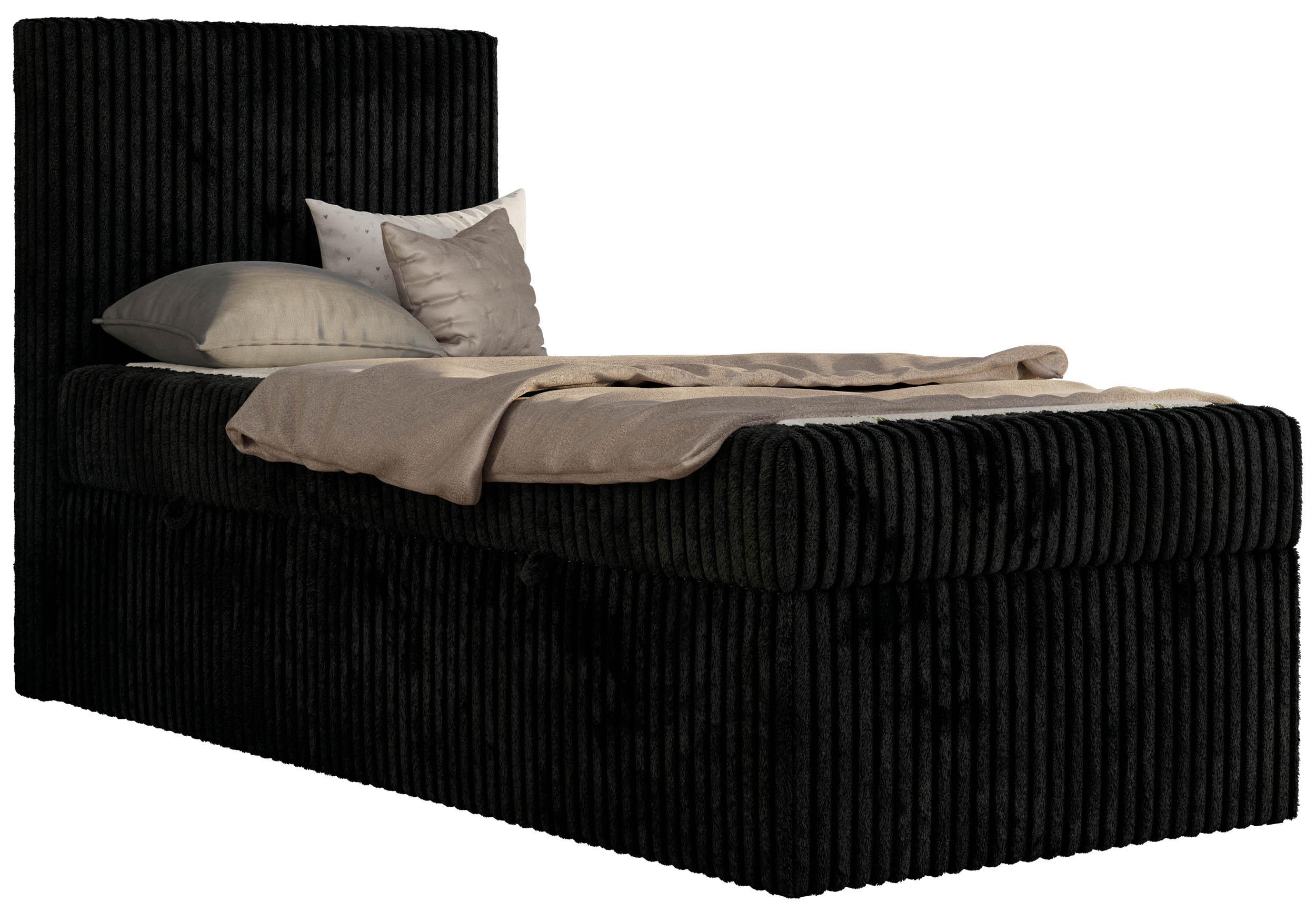JUGENDBETT TILIO 90/200 - Schwarz - H3 - Links Seite - Schwarz, Textil (90/200cm) - MKS