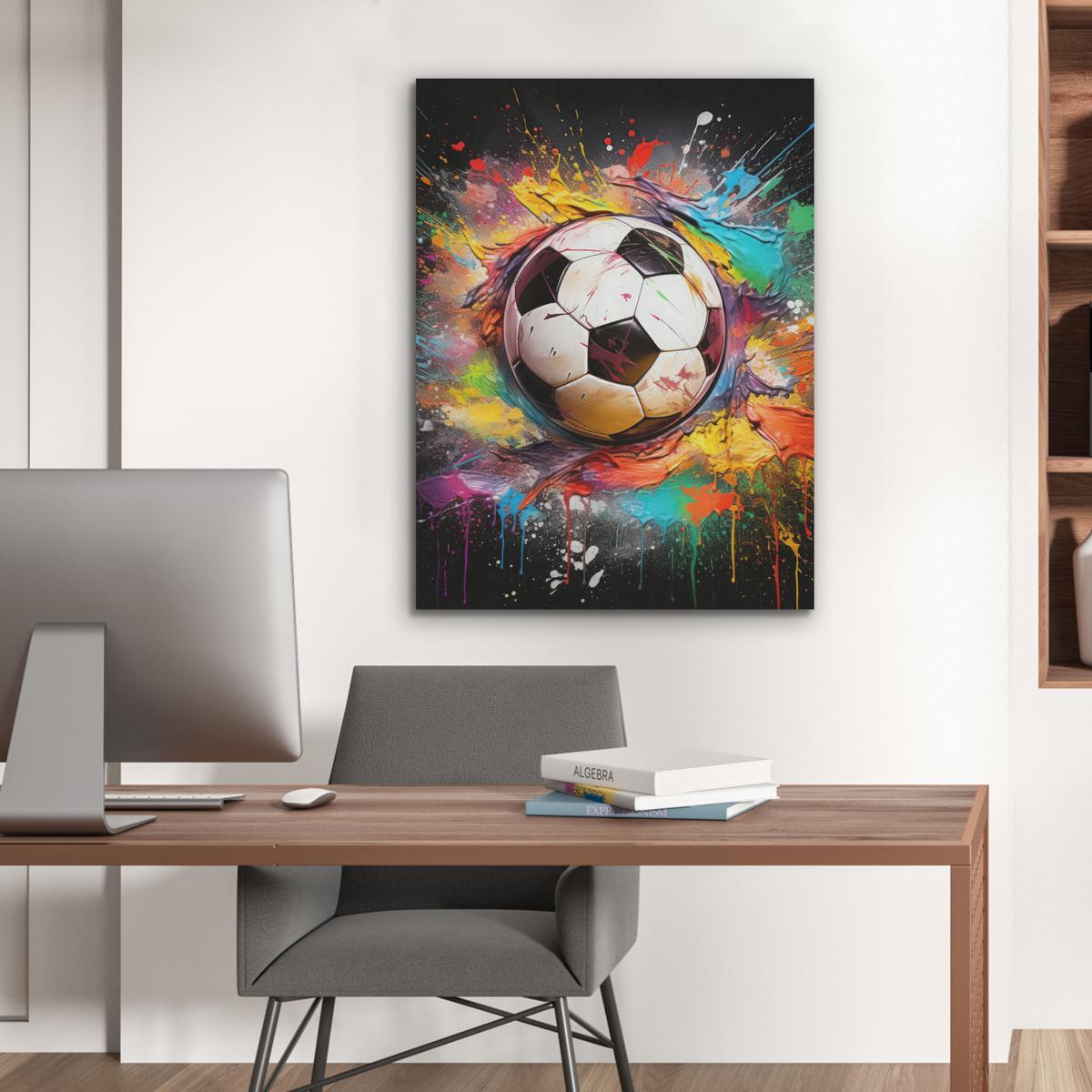 AKUSTIKBILD Fußball - Farbe - Farben - Schwarz - Weiß Wandbilder 60x80 cm - Weiß, Kunststoff (60/80/0.9cm) - MuchoWow