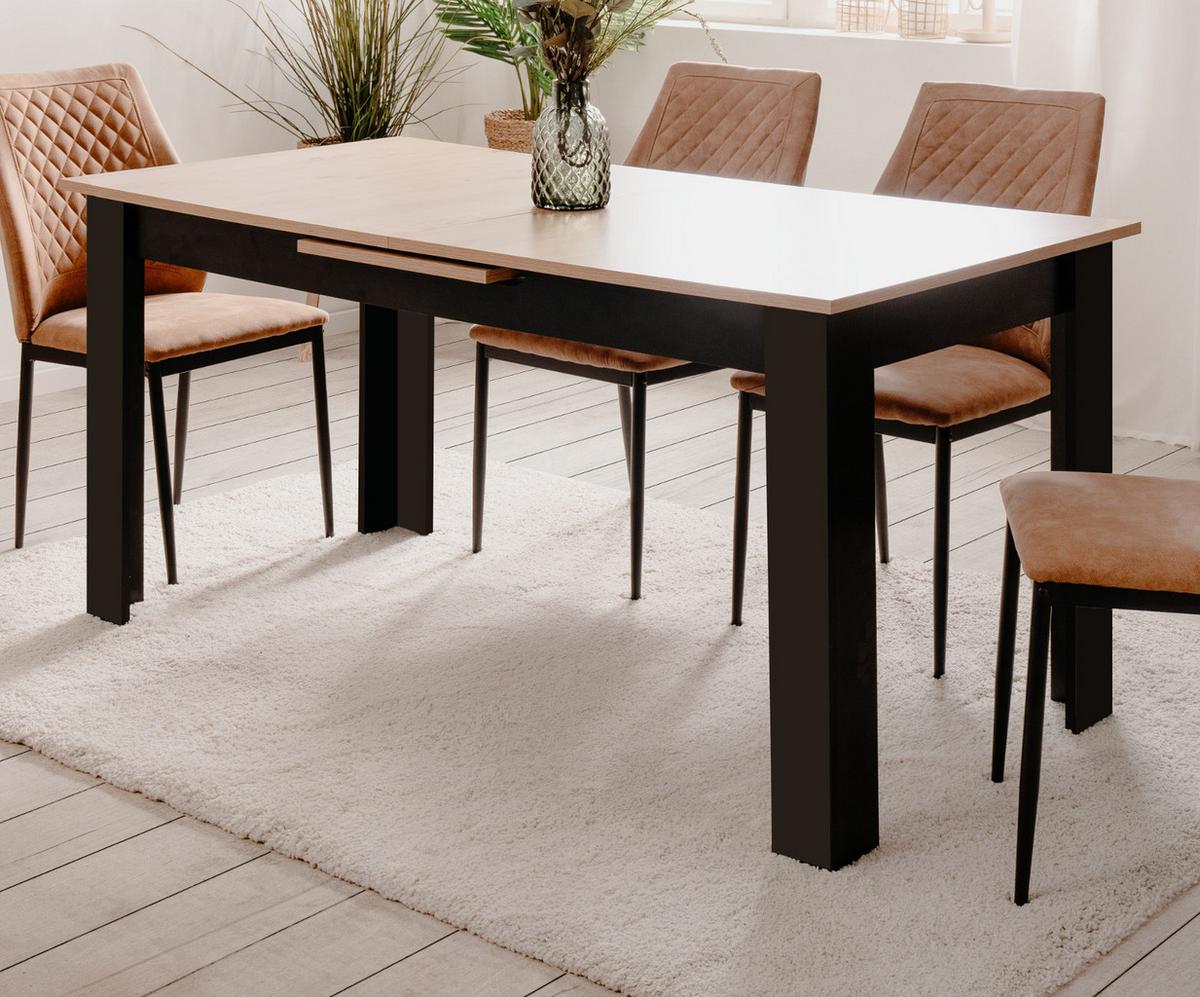 ESSTISCH Eiche Artisan, schwarz 160 - 20 cm, Küchentisch ausziehbar - Schwarz/Eiche Artisan, Holzwerkstoff (160/80/75cm) - Furn.Design