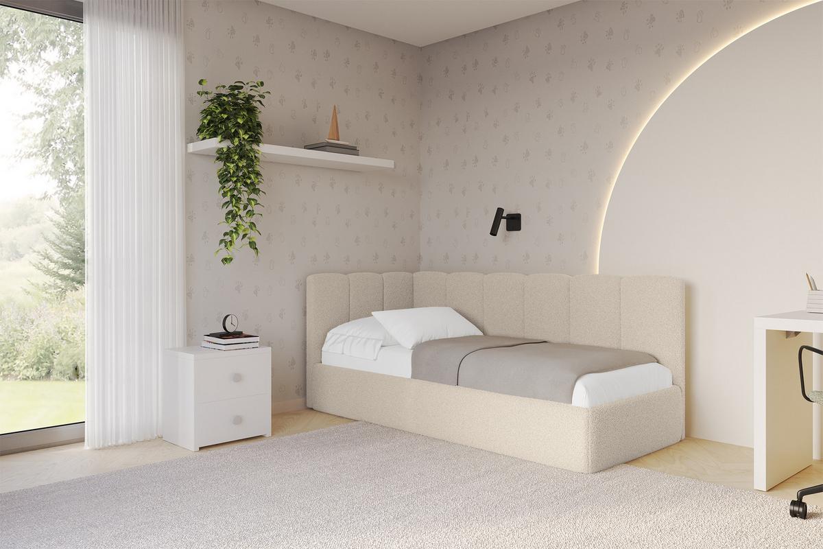 EINZELLBETT Jugendbett mit Bettkasten, Rechts - DEXY 90x200 Dunkelbeige - Taupe, Holzwerkstoff/Textil (90/200cm) - ALTDECOR