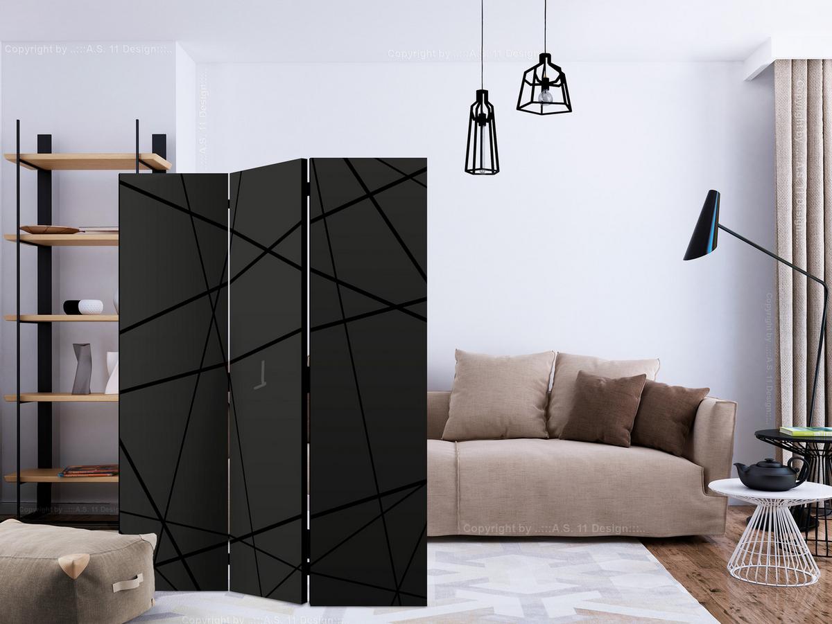 PARAVENT Beidseitig Bedruckter 3-tlg 135x172 cm Moderne Linien Abstraktion - Schwarz, Holz/Textil (135/172/3cm) - Muralo
